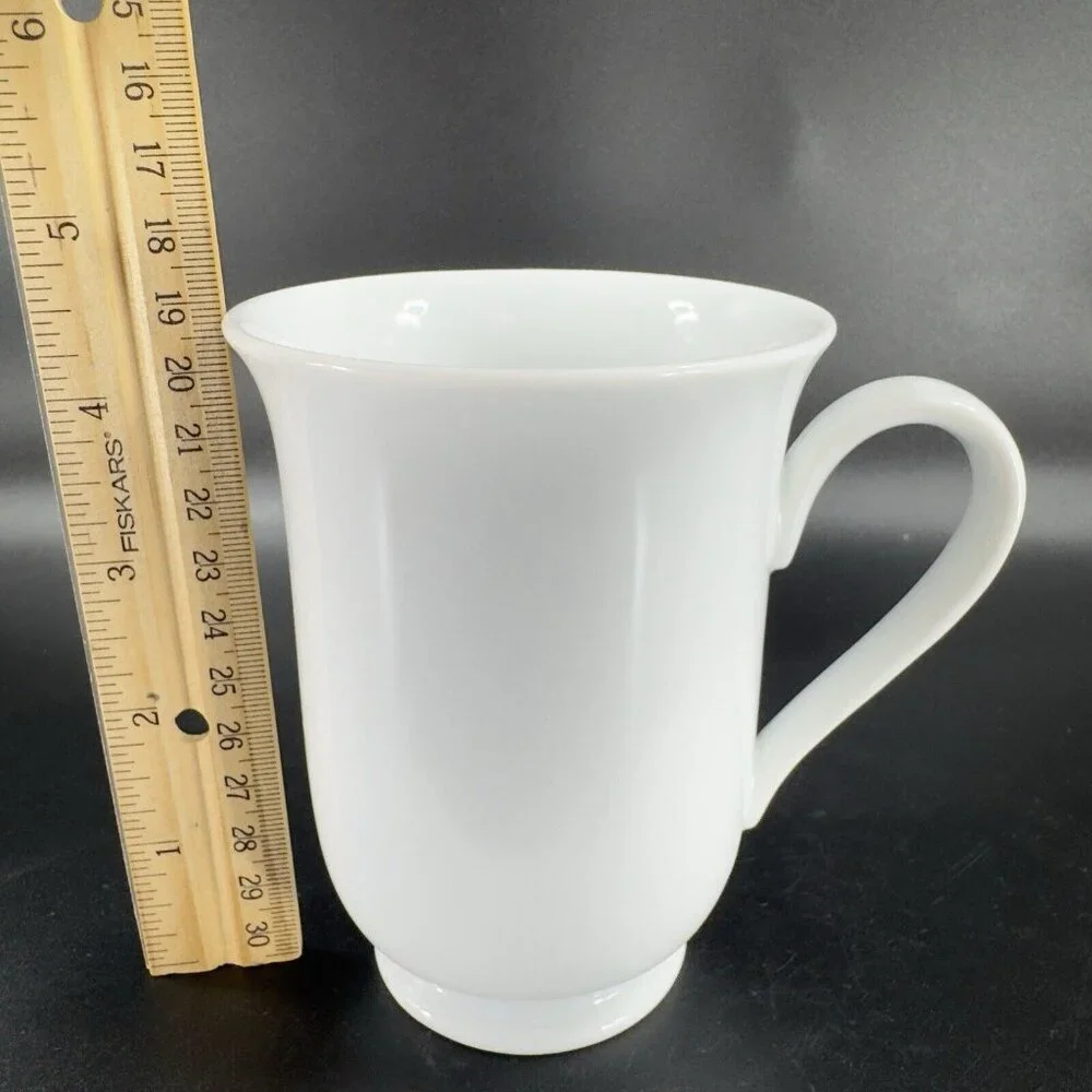 Pottery Barn PB White Porcelain Footed Coffee Mug Cup Set 2 Mugs Cups‎ Japan VTG